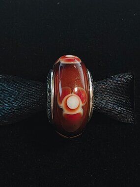 Authentic Retired Pandora Tangerine Flowers Murano Glass Charm 790646